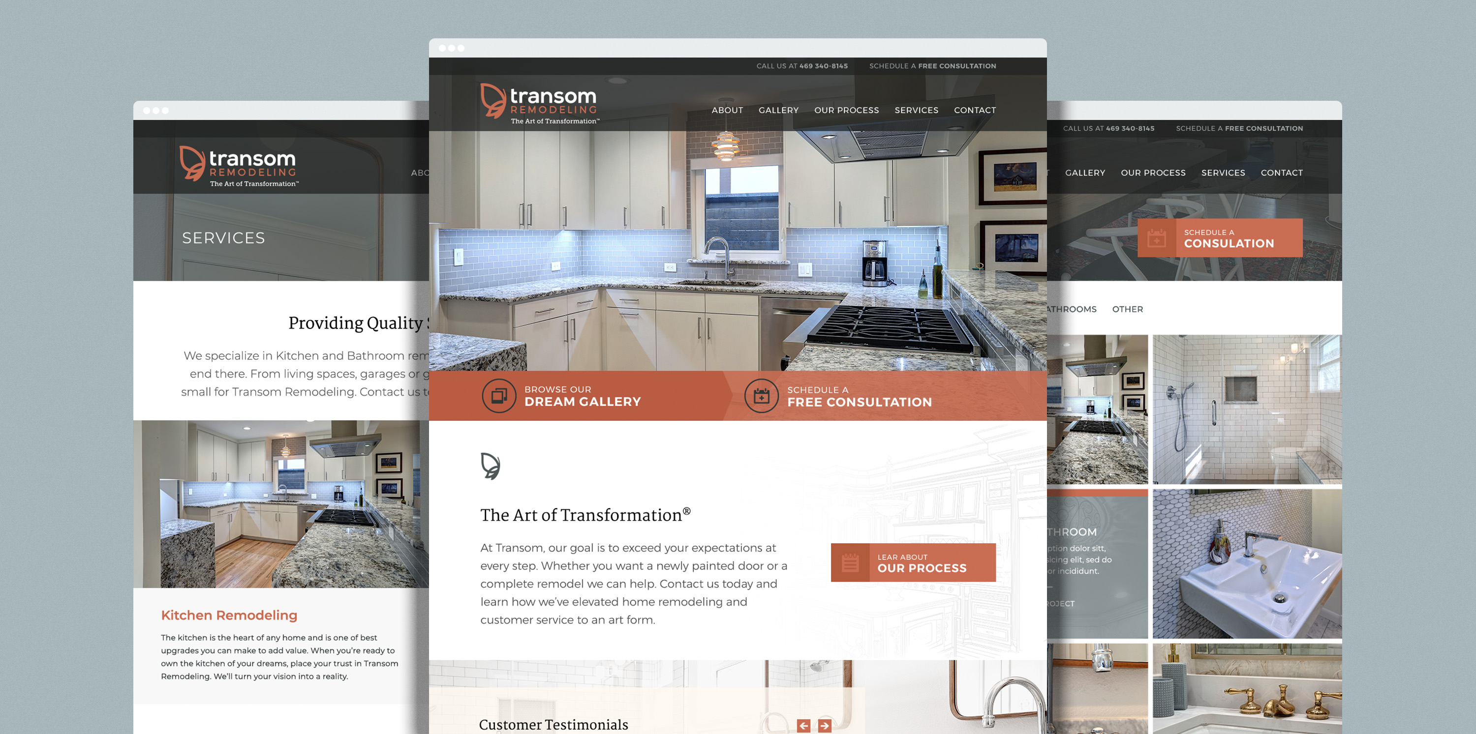 Transom Remodeling new website. Website design by Legacy79, San Antonio, TX.